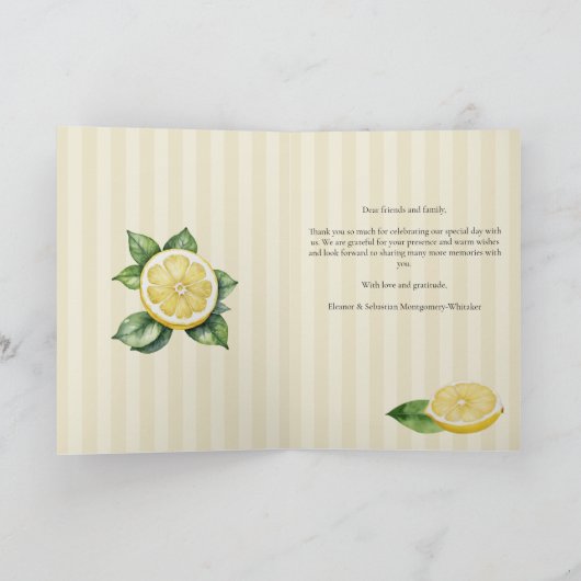 Waterverf Citroen Geel Citrus Rustiek Huwelijk Bedankkaart (Binnen)
