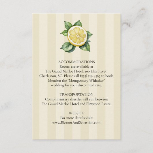 Waterverf Citroen Geel Citrus Rustiek Huwelijk Informatiekaartje (Achterkant)