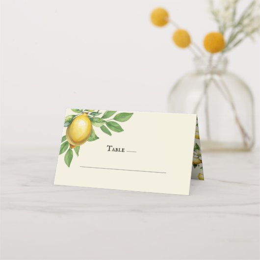 Waterverf Citroen Geel Citrus Rustiek Huwelijk Plaatskaartje (Voorkant)