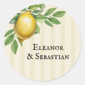 Waterverf Citroen Geel Citrus Rustiek Huwelijk Ronde Sticker (Voorkant)