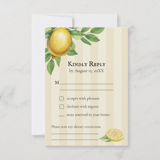Waterverf Citroen Geel Citrus Rustiek Huwelijk RSVP Kaartje (Voorkant)