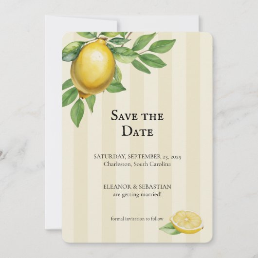 Waterverf Citroen Geel Citrus Rustiek Huwelijk Save The Date (Voorkant)