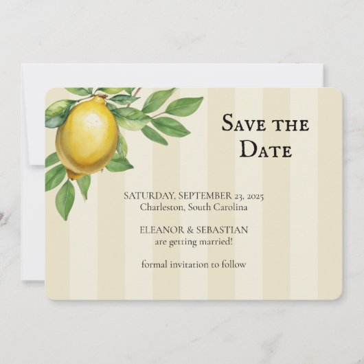 Waterverf Citroen Geel Citrus Rustiek Huwelijk Save The Date (Voorkant)