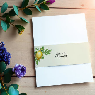 Waterverf Citroen Geel Citrus Rustiek Huwelijk Uitnodigingen Wikkel