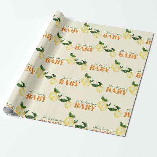 Waterverf Citroen Gele Baby Shower Cadeaupapier (Uitgerold)