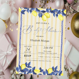 Waterverf Citroen Gele Strepen Baby Shower Kaart