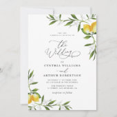 waterverf citroen groen bruiloft uitnodiging (Voorkant)