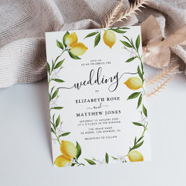 waterverf citroen groen gebladerte bruiloft kaart