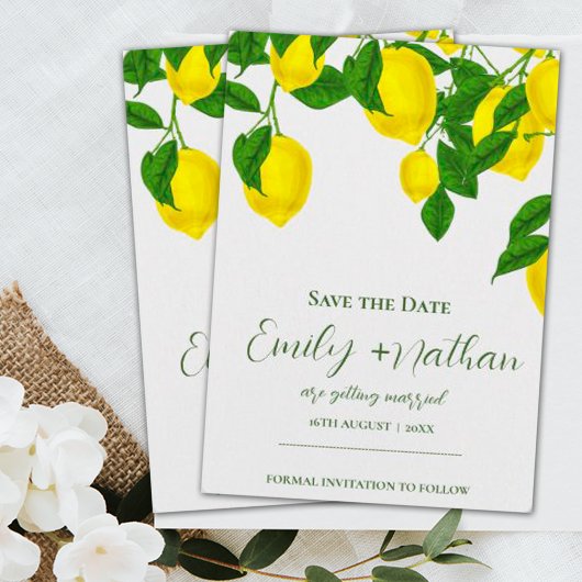 Waterverf Citroen Helder Geel Citrus Bruiloft Save The Date