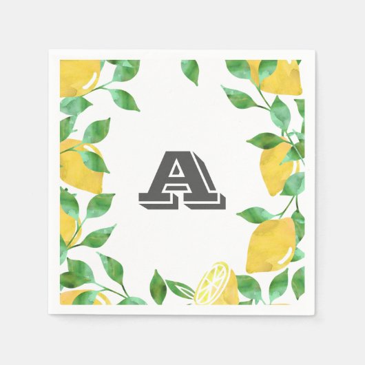  Waterverf Citroen Initiaal Cocktail servetten (Voorkant)