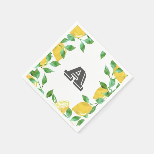  Waterverf Citroen Initiaal Cocktail servetten (Hoek)