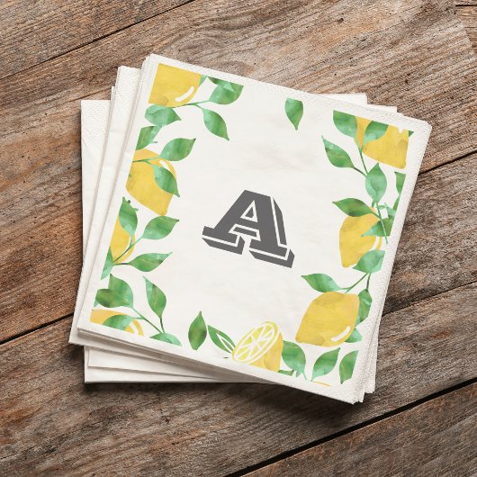 Waterverf Citroen Initiaal Cocktail servetten