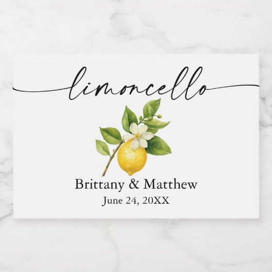 Waterverf Citroen Kalligrafie Inkt Limoncello Mini Sparkling Wijnetiket (Enkel label)