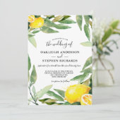 Waterverf citroen krans boho bruiloft kaart (Staand voorkant)