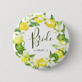 Waterverf Citroen Krans Bruid Bruidsfeest Ronde Button 5,7 Cm