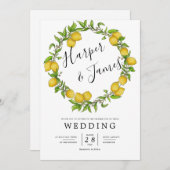 Waterverf citroen krans details bruiloft kaart (Voorkant / Achterkant)