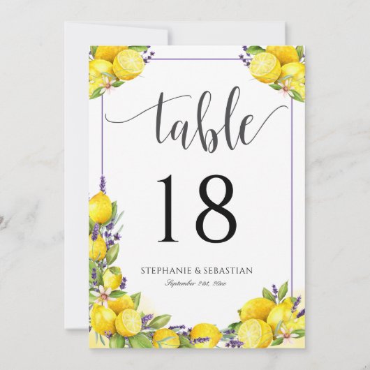 Waterverf Citroen Lavendel Boho Tafelnummer (Achterkant)
