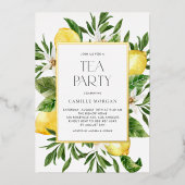 Waterverf Citroen Lijst Botanische Bridal Tea Part Folie Uitnodiging (Voorkant)