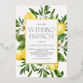 Waterverf Citroen Lijst Botanische Bruiloft Brunch Folie Uitnodiging (Voorkant)