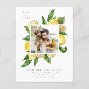 Waterverf citroen Lijst botanische foto Aankondigingskaart