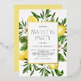 Waterverf Citroen Lijst Botanische Sweet 16 Party Folie Uitnodiging