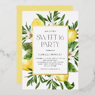 Waterverf Citroen Lijst Botanische Sweet 16 Party Folie Uitnodiging