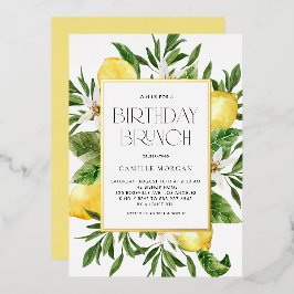 Waterverf Citroen Lijst Botanische Verjaardagsbrun Folie Uitnodiging