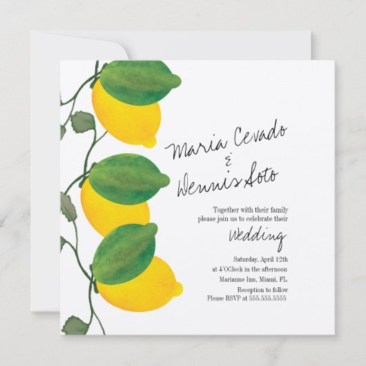Waterverf Citroen Lime Citrus Script Trouw Kraft  Kaart (Voorkant)