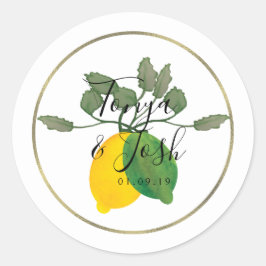 Waterverf Citroen Lime Limoncello Nepgoud Trouwen Ronde Sticker