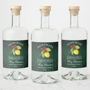 Waterverf Citroen Limoncello Groene Houten Kerstmi Likeurfles Etiket