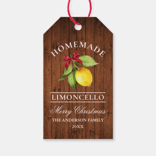 Waterverf Citroen Limoncello Hout Print Kerst Cadeaulabel (Voorkant)