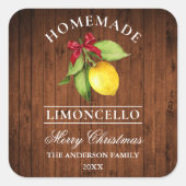 Waterverf Citroen Limoncello Hout Print Kerst Vierkante Sticker (Voorkant)
