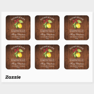 Waterverf Citroen Limoncello Houten Print Kerstmis Vierkante Sticker