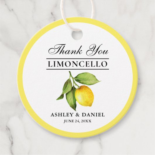 Waterverf Citroen Limoncello Ronde Bruiloft Bedankjes Labels (Voorkant)