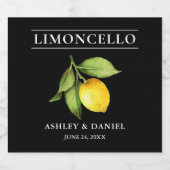 Waterverf Citroen Limoncello Zwart Flesetiket Likeurfles Etiket (Enkel label)