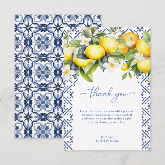 Waterverf Citroen Mediterraan Italiaans bruiloft Bedankkaart (Voorkant / Achterkant)