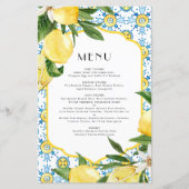 Waterverf Citroen Mediterraan Patroon Menu Kaart (Voorkant)