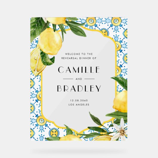 Waterverf Citroen Mediterraan repetitiediner Acryl Bord (Voorkant)