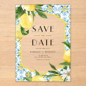 Waterverf Citroen Mediterraan Save the Date Acryl Uitnodigingen (Voorkant)