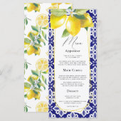 Waterverf Citroen mediterrane blauwe Tegel Menu (Voorkant / Achterkant)