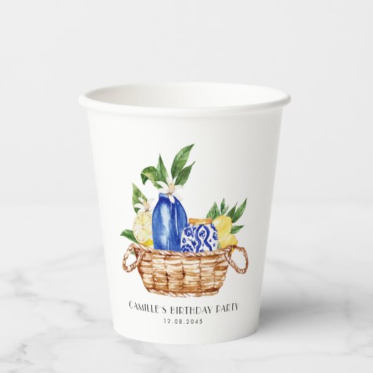 Waterverf citroen mediterrane mand verjaardag papieren bekers (Voorkant)