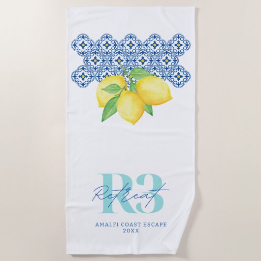 Waterverf Citroen Mediterrane Tegel Logo Strandlaken (Voorkant)