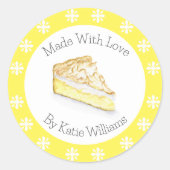 Waterverf citroen meringue taart gemaakt met liefd ronde sticker (Voorkant)