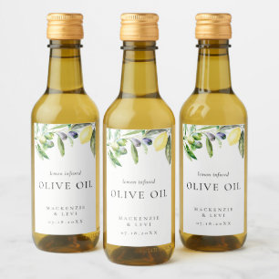 Waterverf Citroen Olijfolie Fles Fovor Label Wijn Etiket