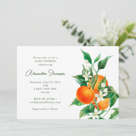 Waterverf Citroen Oranje Bloesem Baby Shower Kaart
