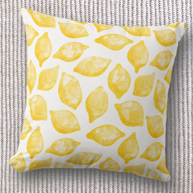 Waterverf Citroen Patroon Citrus Kussen (Watercolor lemon citrus watercolor pattern throw pillow)