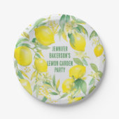Waterverf Citroen Patroon Verjaardagsfeestje Papieren Bordje (Voorkant)