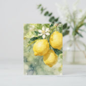 Waterverf Citroen Tak Botanische Zomer Briefkaart (Staand voorkant)