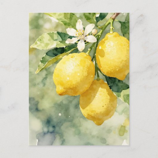 Waterverf Citroen Tak Botanische Zomer Briefkaart (Voorkant)
