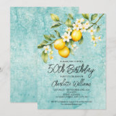 Waterverf citroen thema 50e verjaardag kaart (Voorkant / Achterkant)
